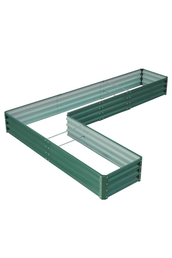 Living and Home L-Shaped Galvanized Steel Raised Garden Bed Dark Green