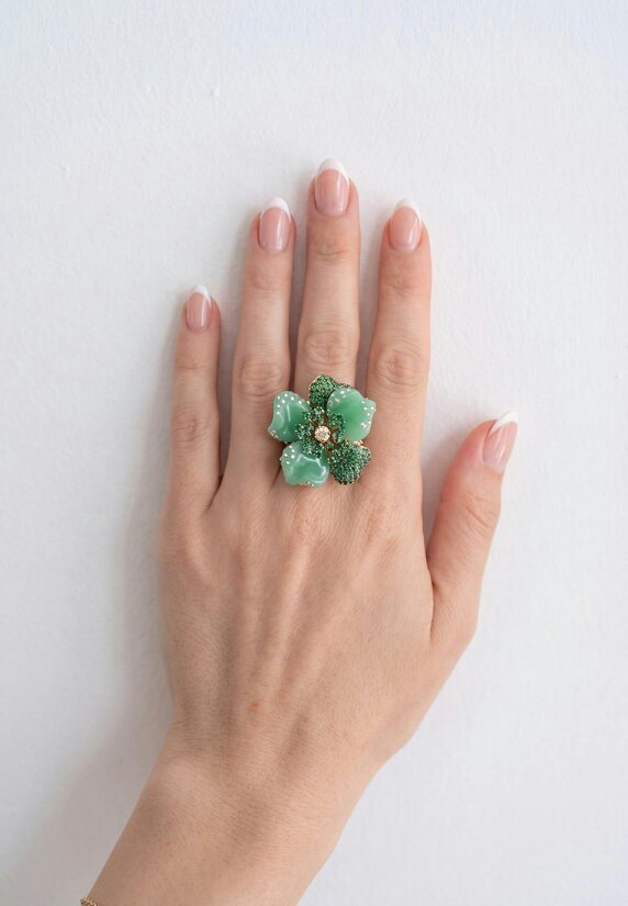 Latelita Jade Rose Flower Cocktail Ring Gold