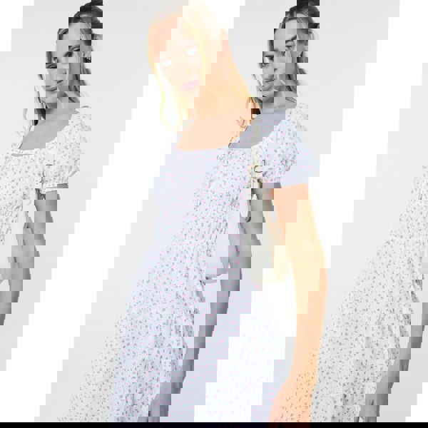 Pink Vanilla Ditsy Puff Sleeve Tiered Mini Dress