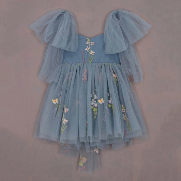 Baby Enchanted Angel Dress - Embroidered Dusty Blue