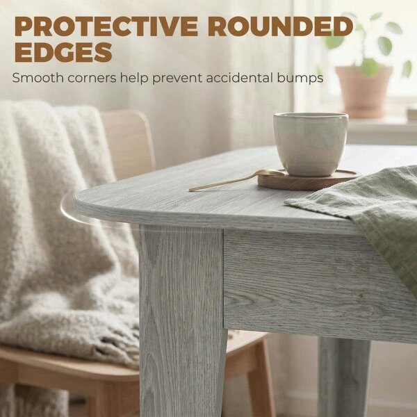 Extendable Oval Dining Table for 4-6, Modern Expandable Kitchen Table, Round Edges, Grey Wood Effect