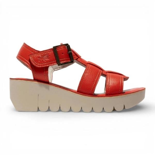 Fly London YUDD236FLY - Women’s Red Leather Wedge Sandals