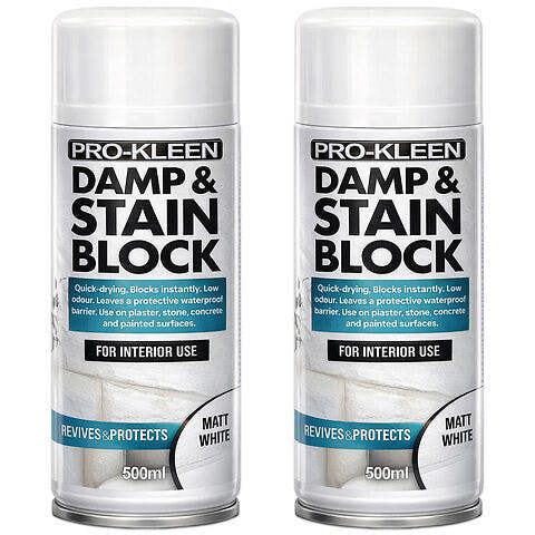 ProKleen Pro-Kleen Damp & Stain Block Spray Primer - Covers Damp, Mould, Grease & Rust Stains 500ml x2