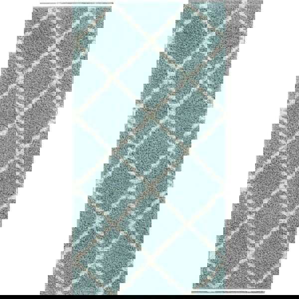 Diamond Design Thick Shaggy Area Rugs Duck Egg Blue