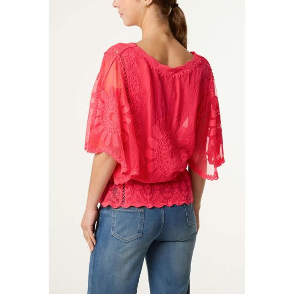 Blue Vanilla Sun Flower Lace Sleeve Blouse