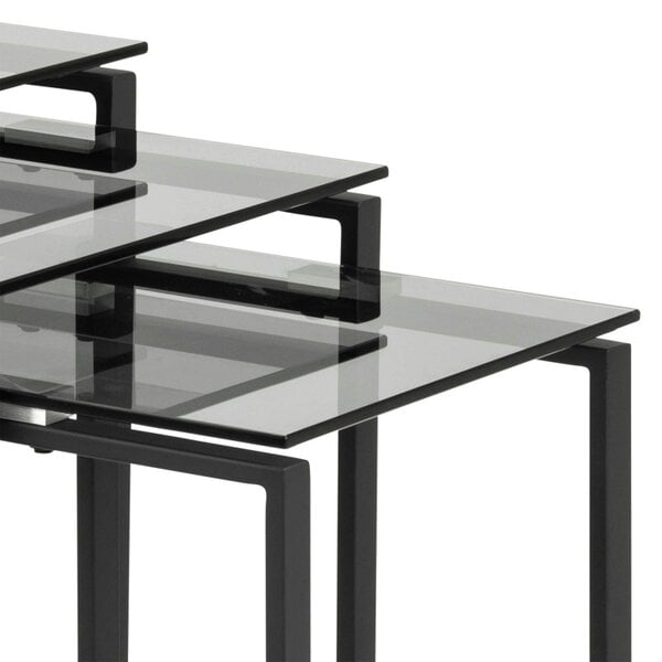 Wyld Haus Set of 3 Frederikssund Grey Glass Nesting Coffee Tables