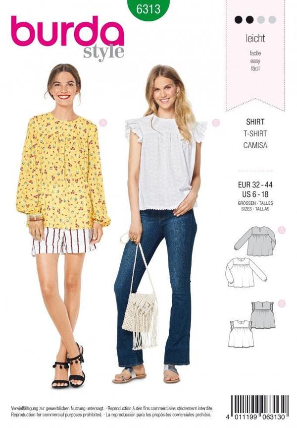 Burda Sewing Pattern 6313 Tops For Women, 6 to 18 - Easy