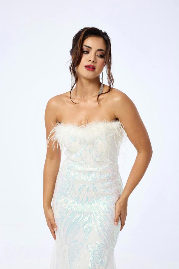 LuvForever Pearl - White Bandeau Sequin Maxi Dress