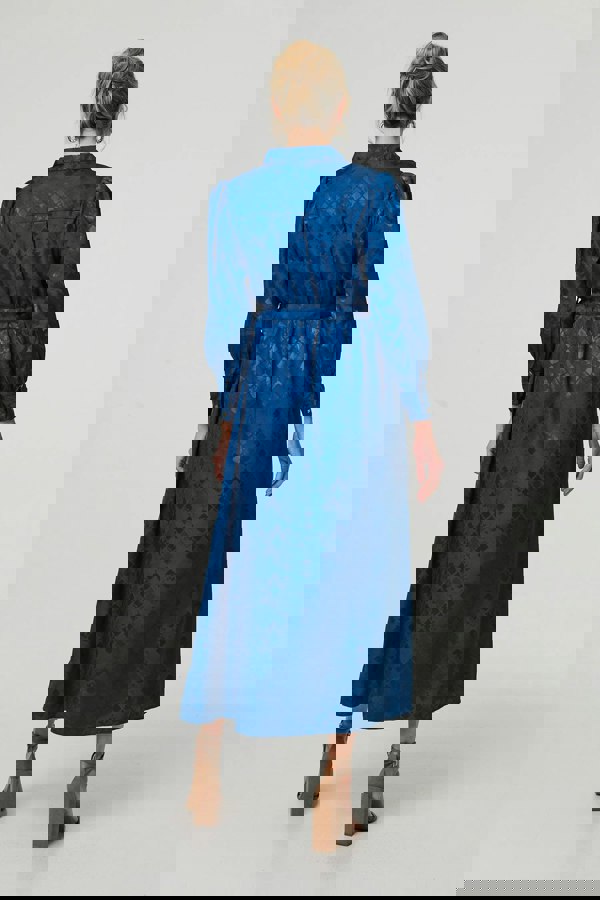 Blue | Metallic Puff Sleeve Maxi Shirt Dress
