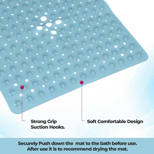 Top 3 Non-Slip Durable Bath Shower Mat with Suction Cups 53cm x 53cm Blue