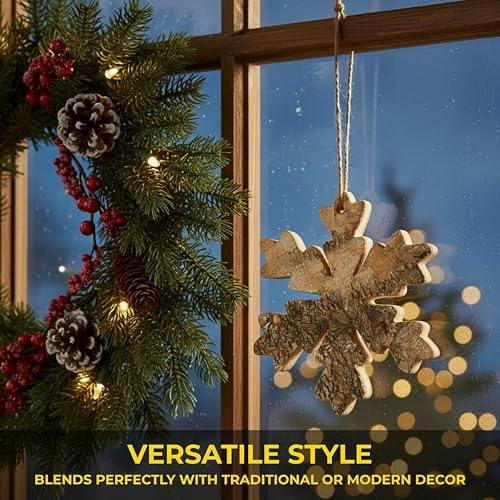 16cm and 20cm Birch Bark Wooden Snowflake Wall Hanging Christmas Decoration Set image 5