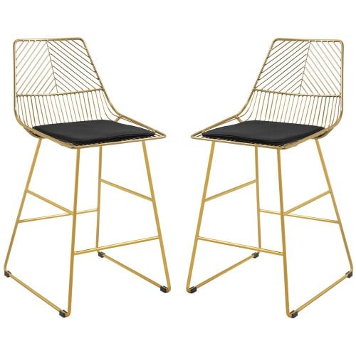 Wyld Haus Sunira Metal Gold Counter Bar Stools Set Of 2 With Wire Frame Design