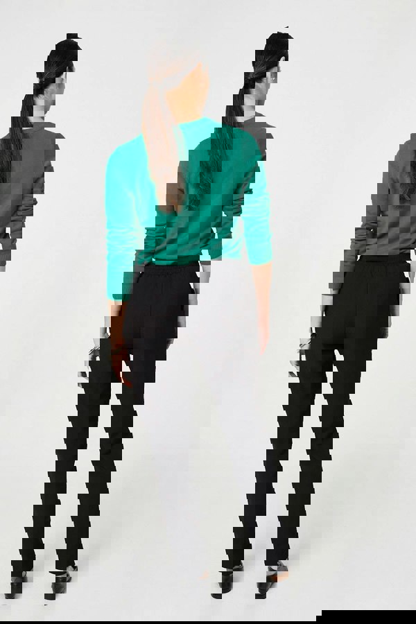 Black | Plain Drawstring Waist Slim Trousers
