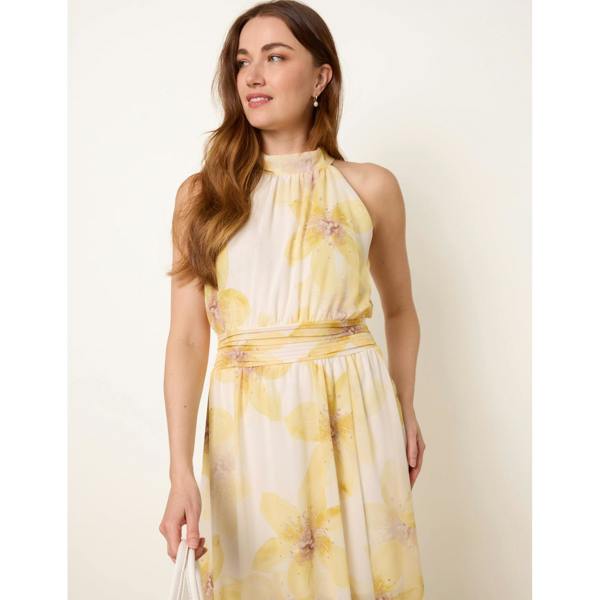 Blue Vanilla Floral Print Halter Neck Occasion Dress