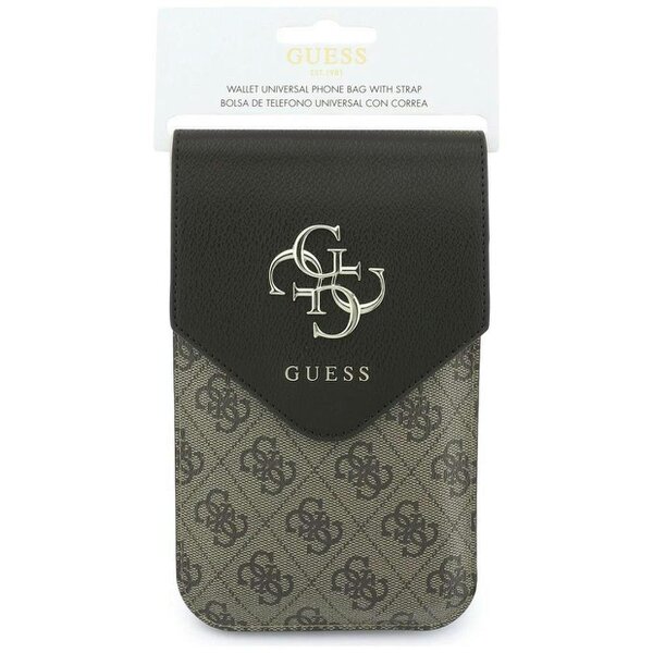 Guess PU Leather Grained 4G Metal Logo Universal Phone Bag Brown - GUWBPG4L4CNW