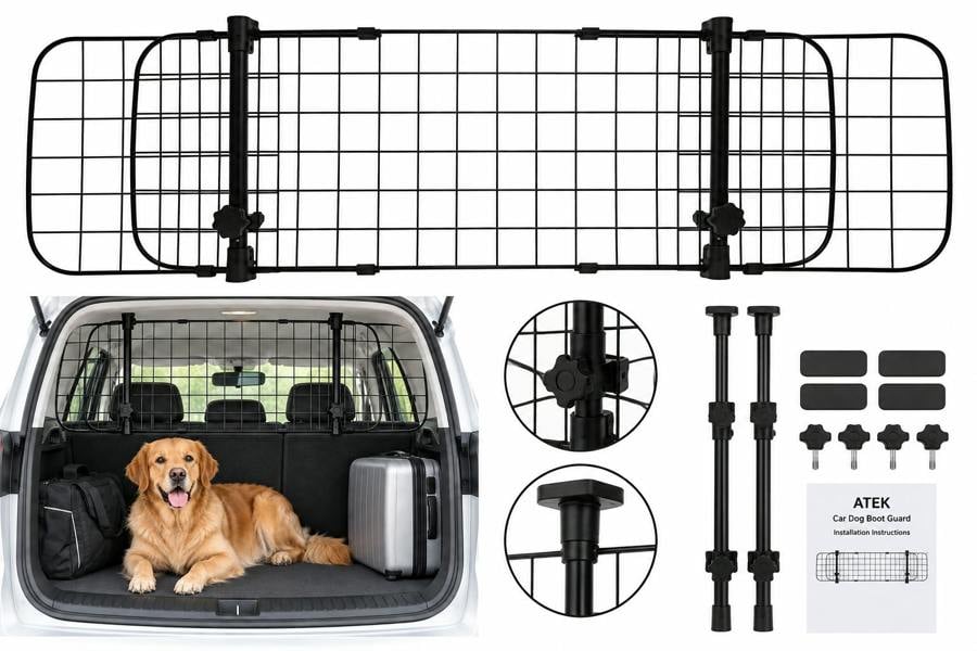 ATEK Adjustable Car Dog Boot Guard 90-154cm Universal Pet Barrier for SUV Estate Hatchback