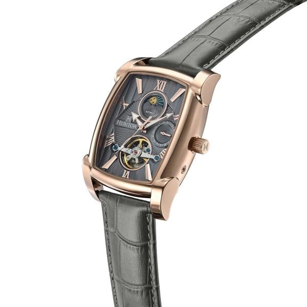 Heritor Automatic Valentin Leather-Band Watch w/Date - Rose Gold/Grey - HERHS4406