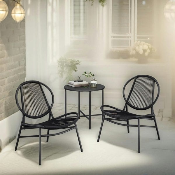 Rafaelo Mobilia Set of 3 Bistro Table And Acapulco Chairs Black