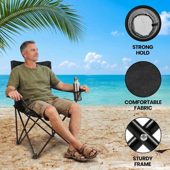 Brambles Home Foldable Camping Chairs Set of 2 Portable Outdoor Garden Fishing Festival Chairs