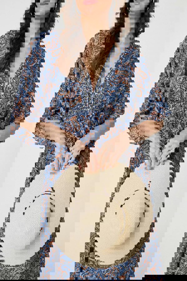 Navy | Paisley Print Kimono Sleeve Midi Dress