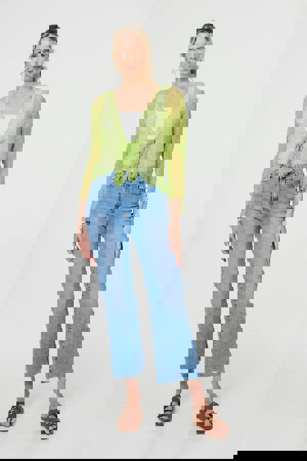 Light Green | Sheer 3/4 Sleeve Open Front Cardigan
