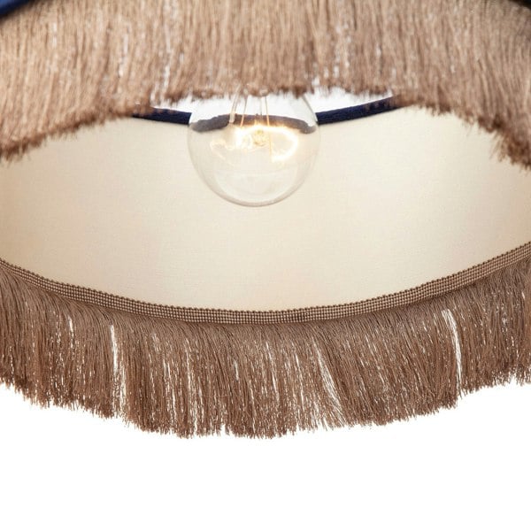 Modern Midnight Blue Velvet Pendant Light Shade with Gold Tassels Image 3