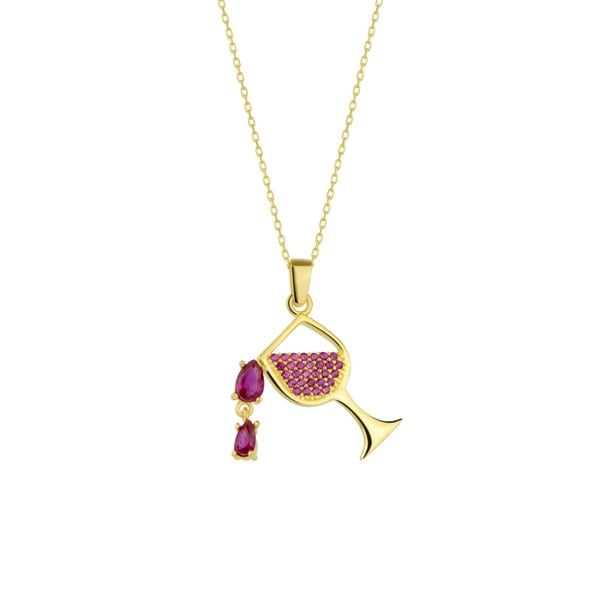 Spero London Red Wine Glass Sterling Silver Necklace