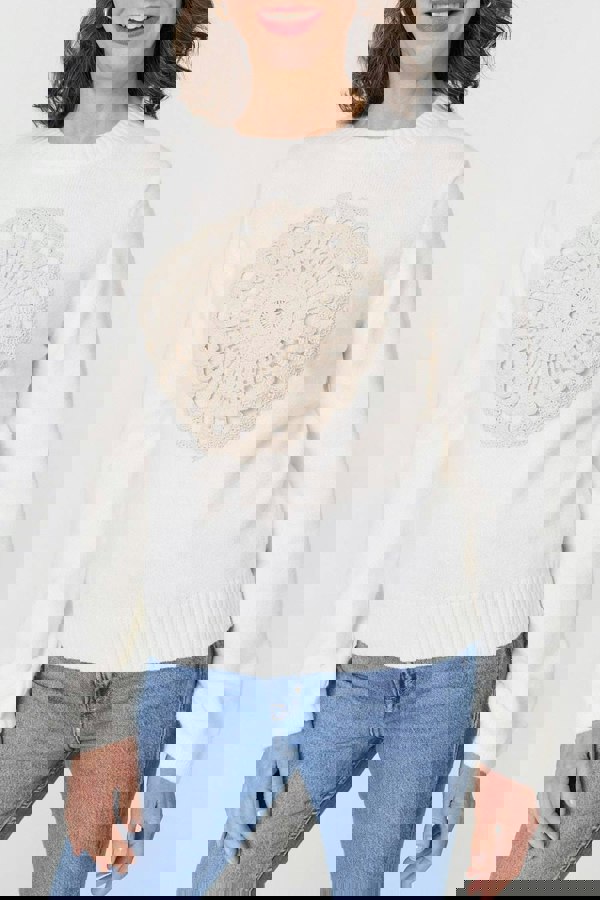 White | Embroidered Detail Long Sleeve Jumper