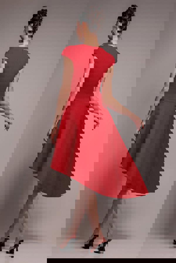 Cap Sleeve Skater High Low Midi Dress - Red DR5100