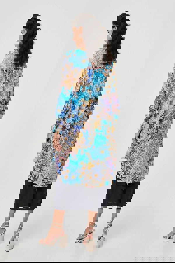 Blue | Floral Long Sleeve Longline Tunic Shirt
