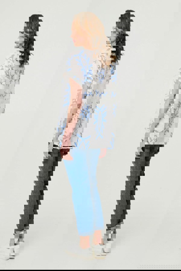 Blue | Printed Short Sleeve Relaxed Blouse
