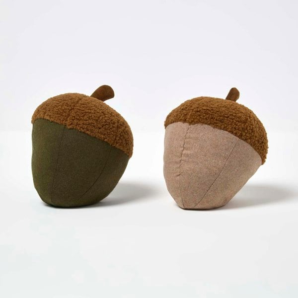 HOMESCAPES Luxury Fabric Acorn Doorstop Set of 2