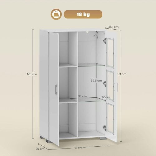 Wyld Haus Sora Coma High Gloss White Tall Storage Cabinet Glass Doors 2 Shelves with LED Lighting