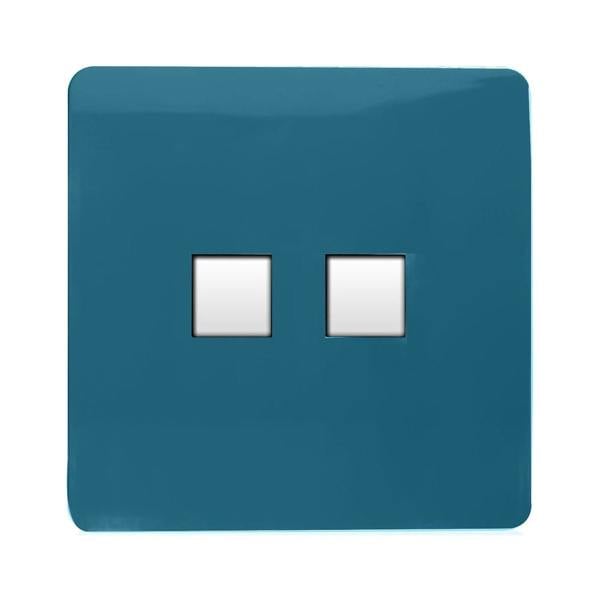Trendi Switch 2 Gang Cat 3 Telephone Slave Socket in Ocean Blue