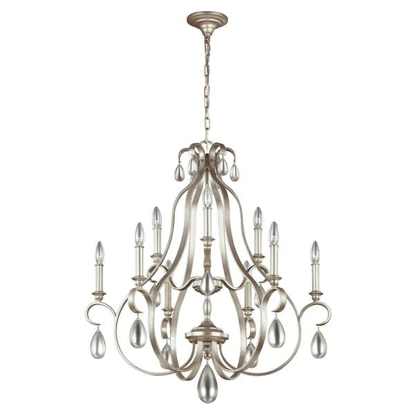 9 Bulb Chandelier Hanging Pendant LIght Sunrise Silver LED E14 60W Bulb Loops