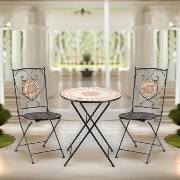 Rafaelo Mobilia Set of 3 Bistro Set With Mosaic Table And 2 Armless Chairs Grey