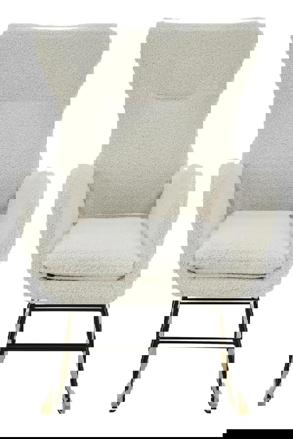 Living and Home Comfy Netural Bouclé Upholstered Rocking Accent Chair with High Backrest and Armrests