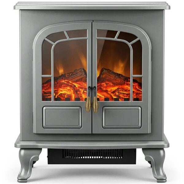 Freestanding Electric Fireplace Stove Heater with LED Fire Flame Effect Grey