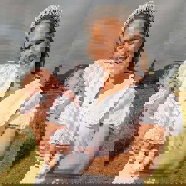 pearl padded headband for christening with hair down