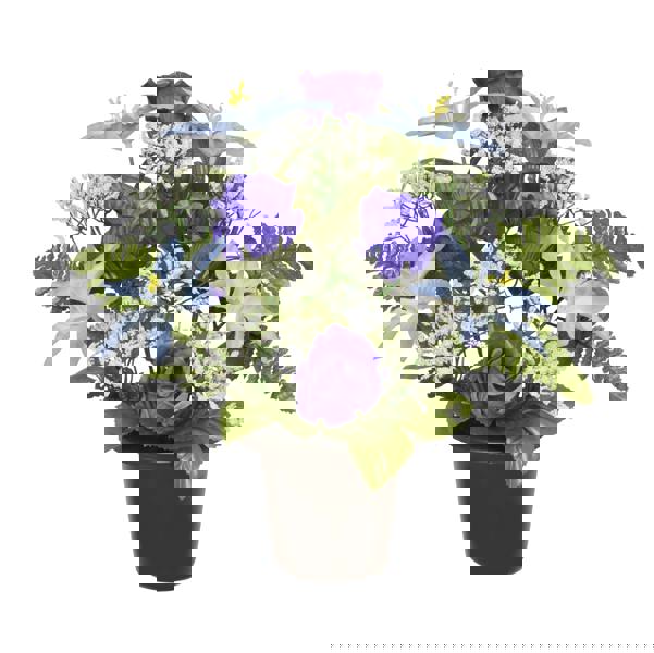 Memorials Direct Premium Artificial Grave Flowers – 29cm Blue Frontal Lily With Rose & Fern & Gypsophila | Memorial Vase Pot