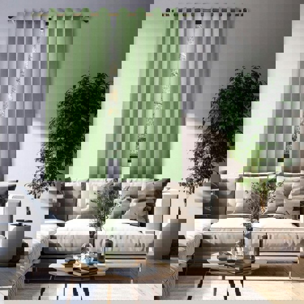 Olive Green Linen Blackout Eyelet Curtains - 46x54 Inch Drop - 2 Panel Image 6