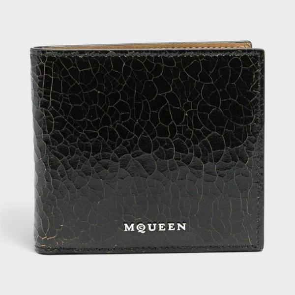Alexander McQueen Logo Bi-fold Wallet Crackled Leather Black