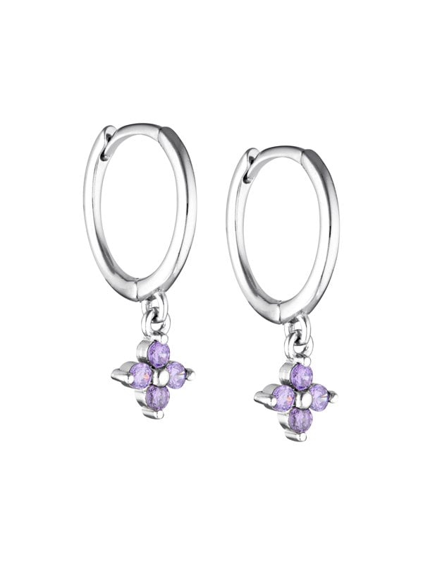 Gold Trip Amethyst Crystal Flower Huggie Hoops