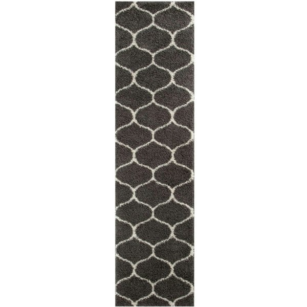 Trellis Design Thick Shaggy Area Rugs Dark Grey