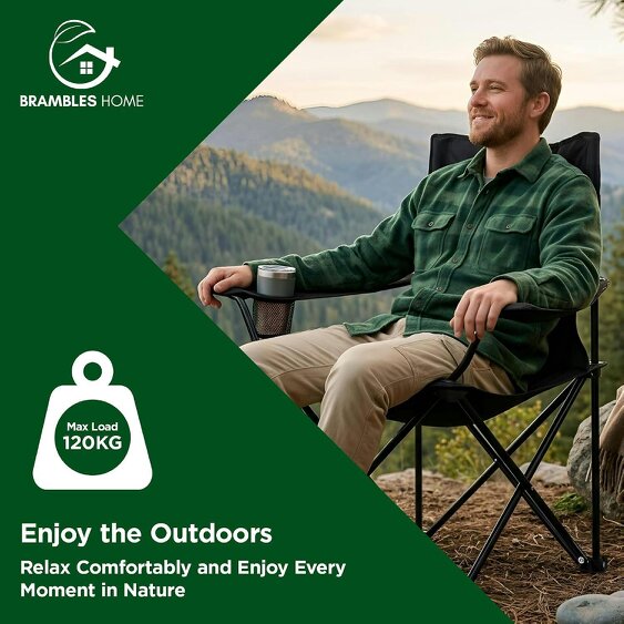 Brambles Home Foldable Camping Chair Green Outdoor Folding Chair with Carry Bag Garden Beach Camping Seat