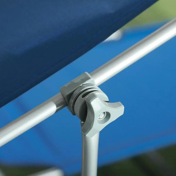 Blue sun lounger fabric with adjustable side knob and silver metal frame