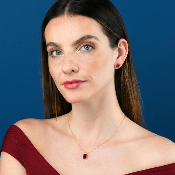 namana Gold Plated 925 Sterling Silver Red Rectangle Solitaire Pendant Necklace For Women
