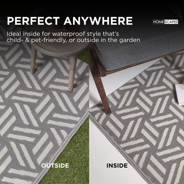 HOMESCAPES Outdoor Rug Luxury Waterproof Reversible Recycled, For Garden, Luna Geometric