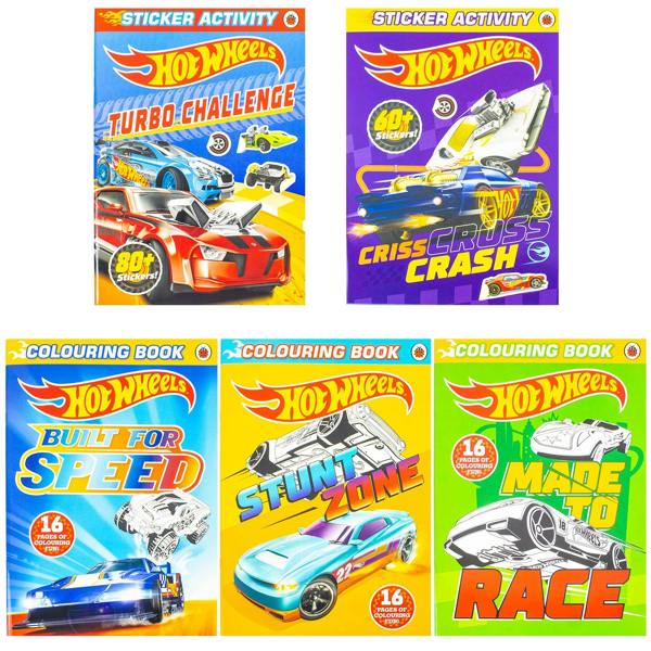 Hot Wheels Sticker Activity Books 5 Books Collection Set (Turbo Challenge, Criss Cross Crash, Built for Speed, Stunt Zone, Made to Race)