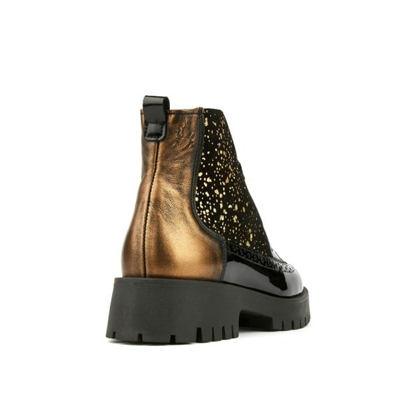 Embassy London Hatter Platform - Drops - Women's ankle boot in golden paint drops on black leather